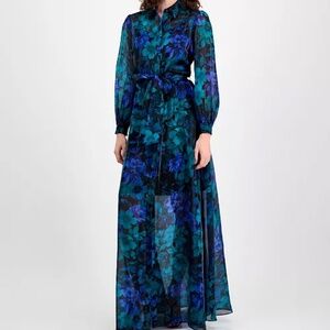 Julia Jordan Floral Maxi Shirtdress | Long Sleeve Organza Shirt Dress
